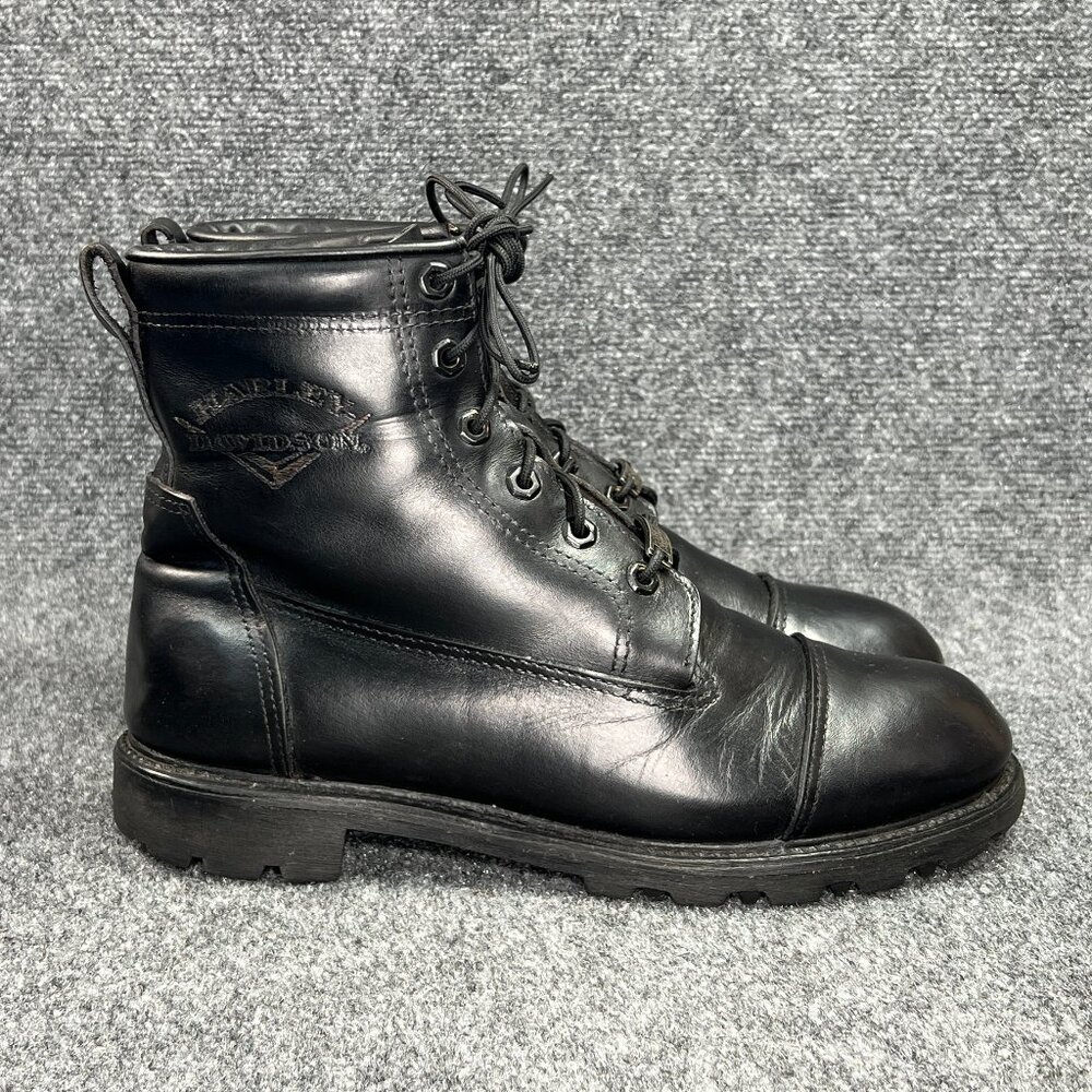 Harley Davidson Motorcycle Boots Mens Size 10 Black Leather Vintage Cap Toe Moto